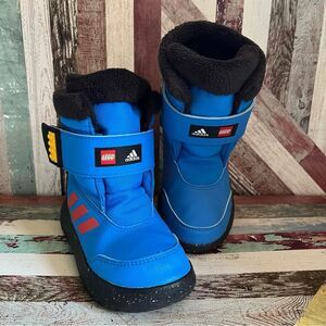 Adidas X Lego Boy Winterplay Boots Shock Blue Snow Velcro Tab EUC SZE 8 1/2 Kids